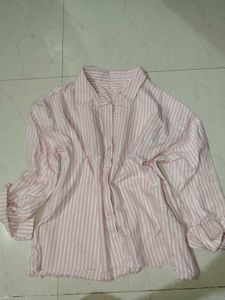 Pink Striped Button-Up Cropped shirt