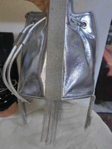 Shiny Silver Bucket Bag