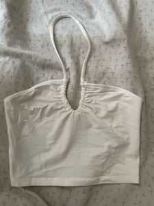 White Halter Neck Crop Top