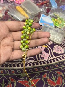 Green &amp; Yellow Beaded marble coloured Bracelet