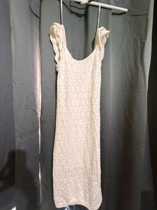 Elegant Off-White Crochet Knit Sleeveless Dress