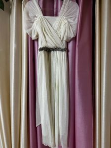 Elegant White Gown with Embellished Belt