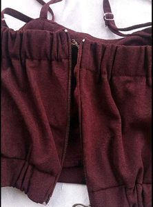 Burgundy Tie-Waist Crop Top