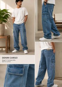Men's Baggy Denim Cargo Jeans perfect for 12 to 15
