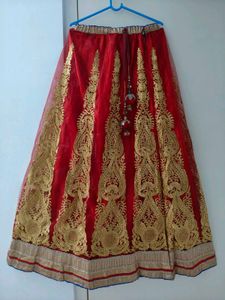 Red &amp; Gold Embroidered Lehenga Skirt