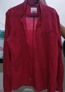 Red Mandarin Collar Long Sleeve Shirt
