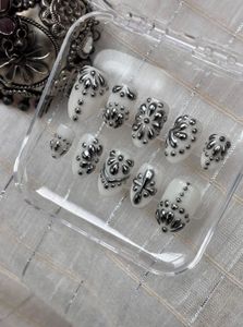 Festive Silver 3D Press-On Nails | Handmade Chrome