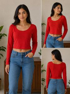 Red Long Sleeve Cropped Top
