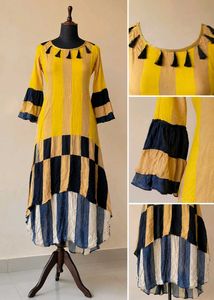 Yellow & Navy Striped Kurta