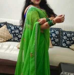 Vibrant Lime Green Embellished Saree
