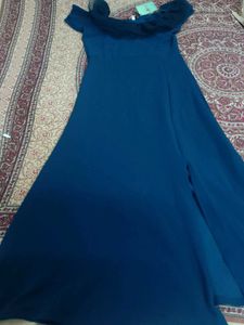 Elegant Blue Off-Shoulder Dress With A Slit