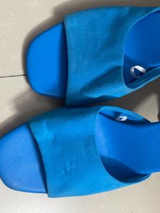Vibrant Blue Block Heel Mules
