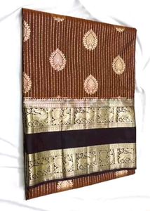 #vintage#Elegant Brown Silk Saree with Gold Border