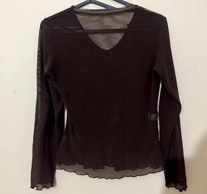 Brown Sheer Long Sleeve Top