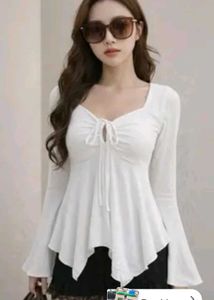 Chic White Tie-Front Flared Sleeve Top