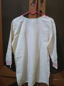 White Kurta with Pink Embroidery