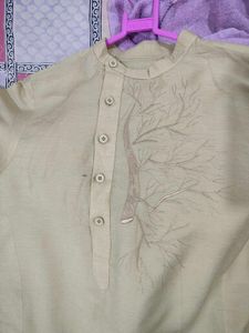Men's Gold khadi silk Kurta with Subtle Embroidery