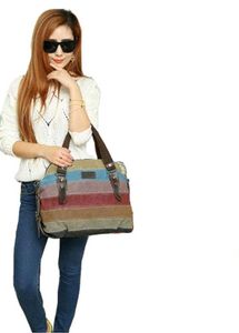 Retro Striped Canvas Shoulder Bag