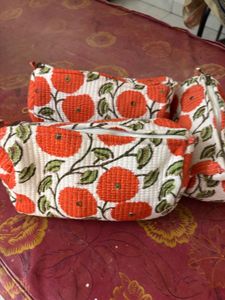 Set of 3 Jaipuri Floral Pouches