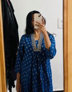 Elegant Blue Kurta Set with Foil Print