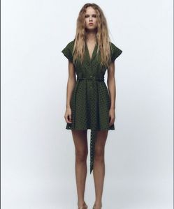 Zara Chic Olive Green Eyelet Mini Dress