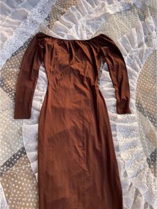 Brown Off-Shoulder Maxi Dress