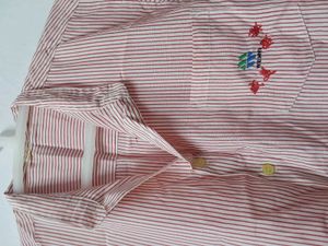 Red Striped Button-Up Shirt