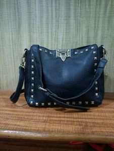 Studded Black Faux Leather Hobo Bag