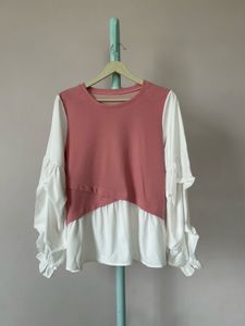 Cute Pink and White Peplum Top