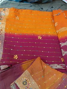 Beautiful Orange & Pink Ombre Saree