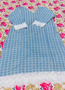 Blue &amp; White Printed Kurta Set
