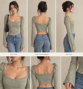 Khakhi-grey Long Sleeve Square Neck Top