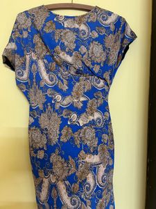 Blue Paisley Print Short Sleeve Dress