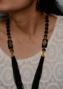 Black Necklace With Earrings.   Jaipurjewelry, Kundanjewelry, Beadsnecklace, Earrings, Chokerset, Peacockjewellery Forever21, Beauty, Women's,  Bridaljewellery,  Biba, Shein, Ethnic, Western,