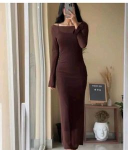 Elegant Brown Long Sleeve Maxi Dress