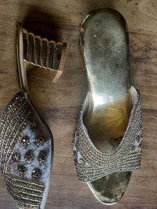 Golden Embellished Party Heels