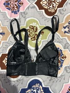 Prada Black Leather Bralette Top