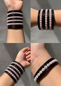 Chic Black & Pink Floral Bangles💮