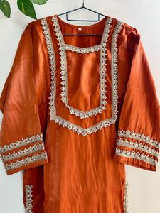 Rust japan silk Heavy embroidery Suit pant set