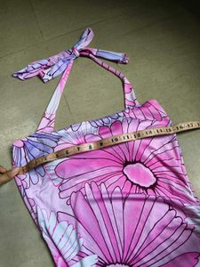 Bright Pink Floral Halter Dress