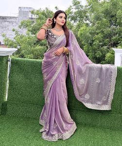Elegant Lavender Embroidered Saree