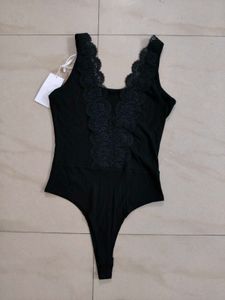 Black Lace Trim Bodysuit