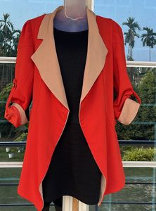 Chic Red &amp; Beige Open Front Coat 2peice Set Dress