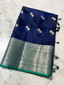 Elegant Navy Blue Soft Silk Allover Booti Saree