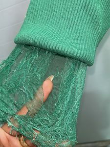 Green Knit Top with underneath lace sleeves