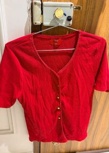 Sassafras Red Button-Up Ribbed Top