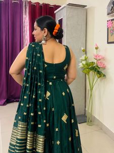 Emerald Green Anarkali 3 piece Set
