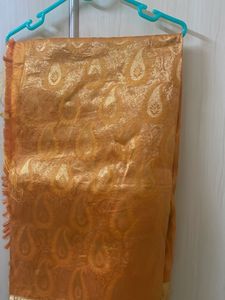 Elegant Orange Saree with Golden Border