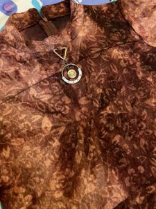 Wine Brocade Dress with Bell Sleeves