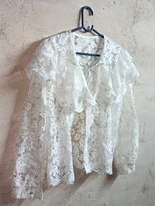 Partywear Vintage Lace Shirt Sheer White